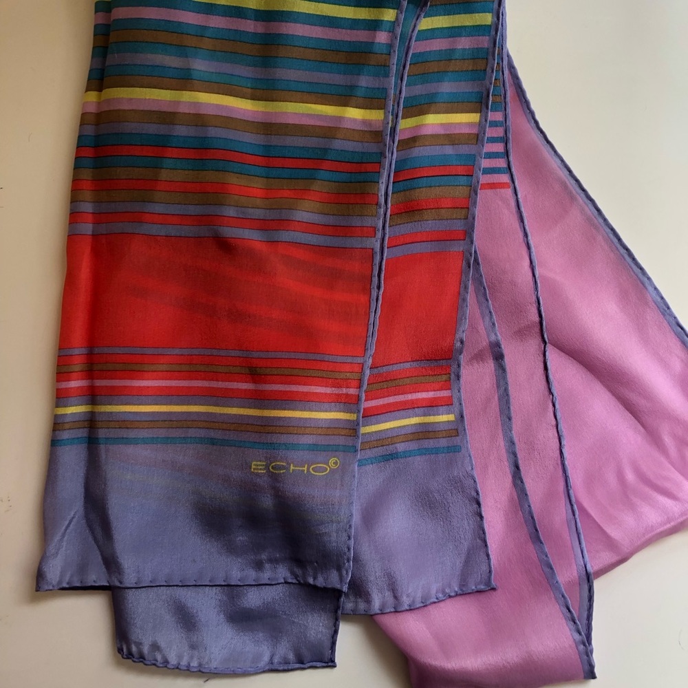 Echo Design Silk Multicolored Striped Scarf